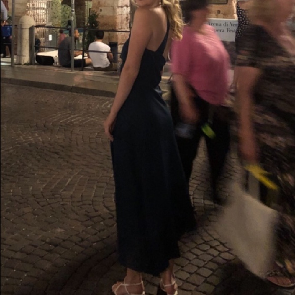 Charcoal grey /navy blue one shoulder midi dress